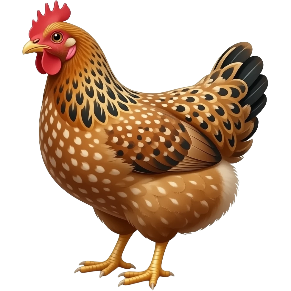 Brown speckled Sussex chicken with whit and black spots emoji