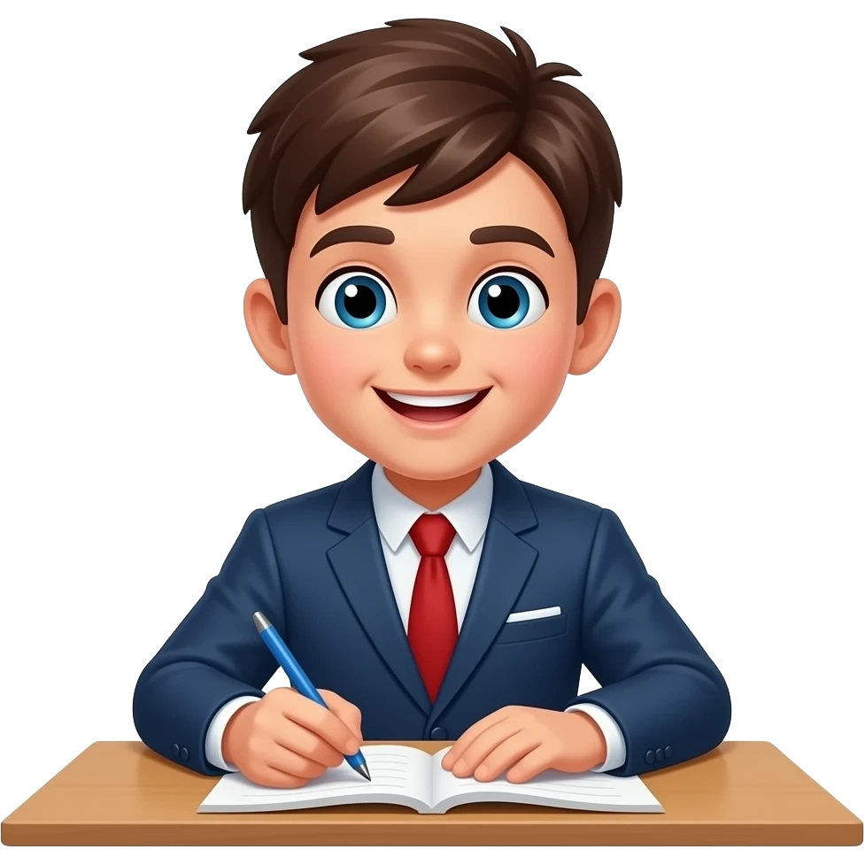 un chico en un examen intentando una carrera feliz emoji