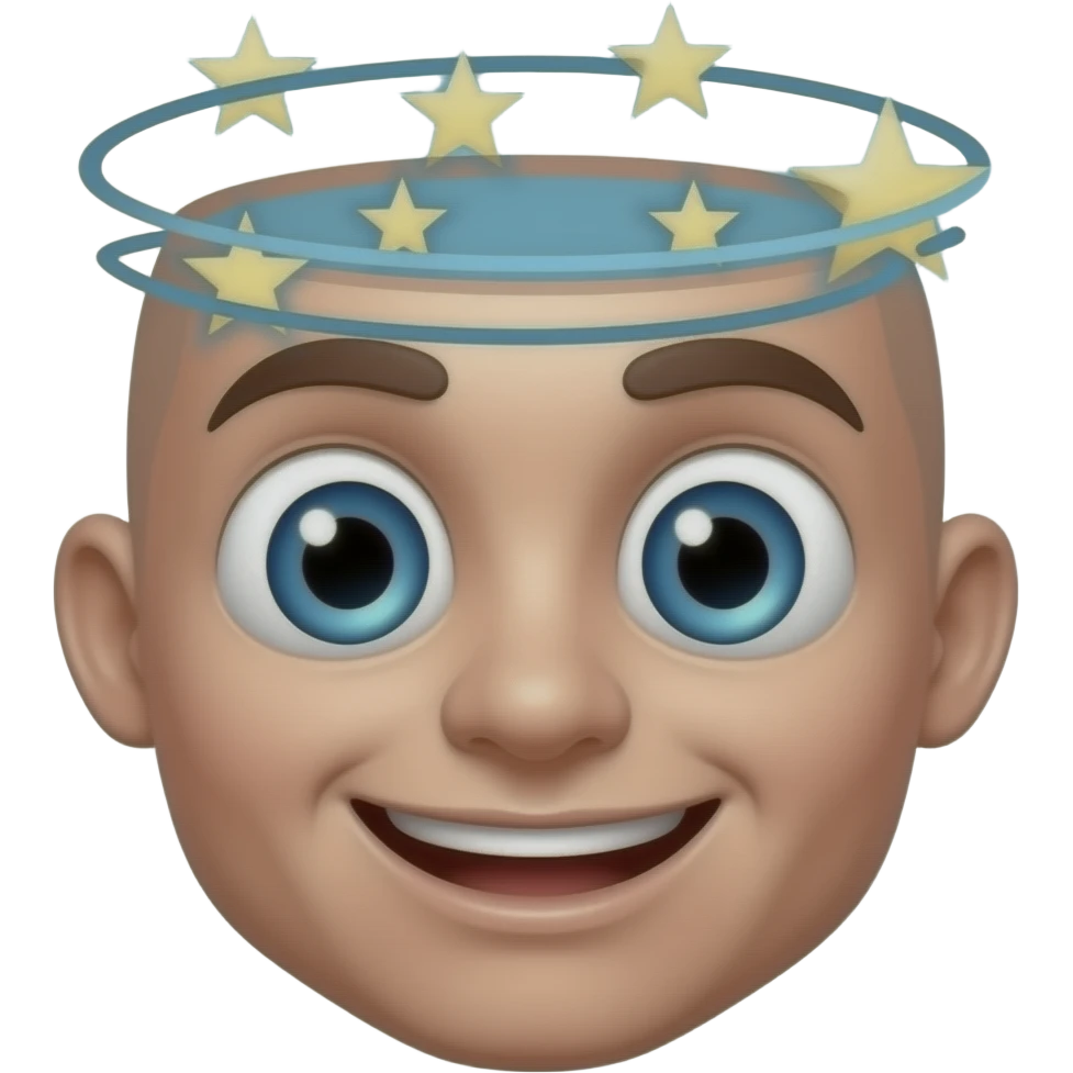 Dizzy emoji with the iconic swirly eyes and circling stars in the head emoji