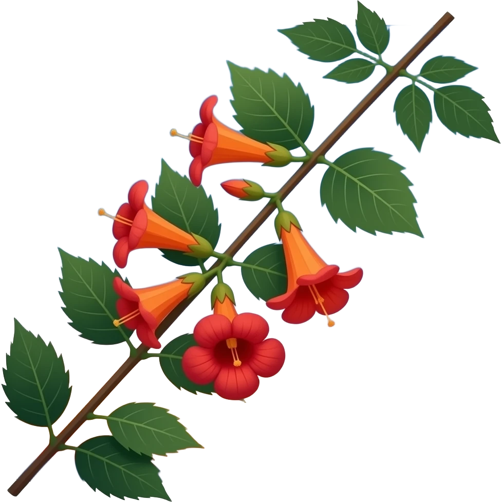 Realistic circular image (no white border): Campsis (tubular red‑orange ...