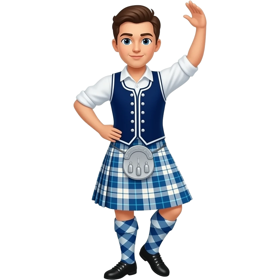 highland dancer in skyblue kilt and vest emoji