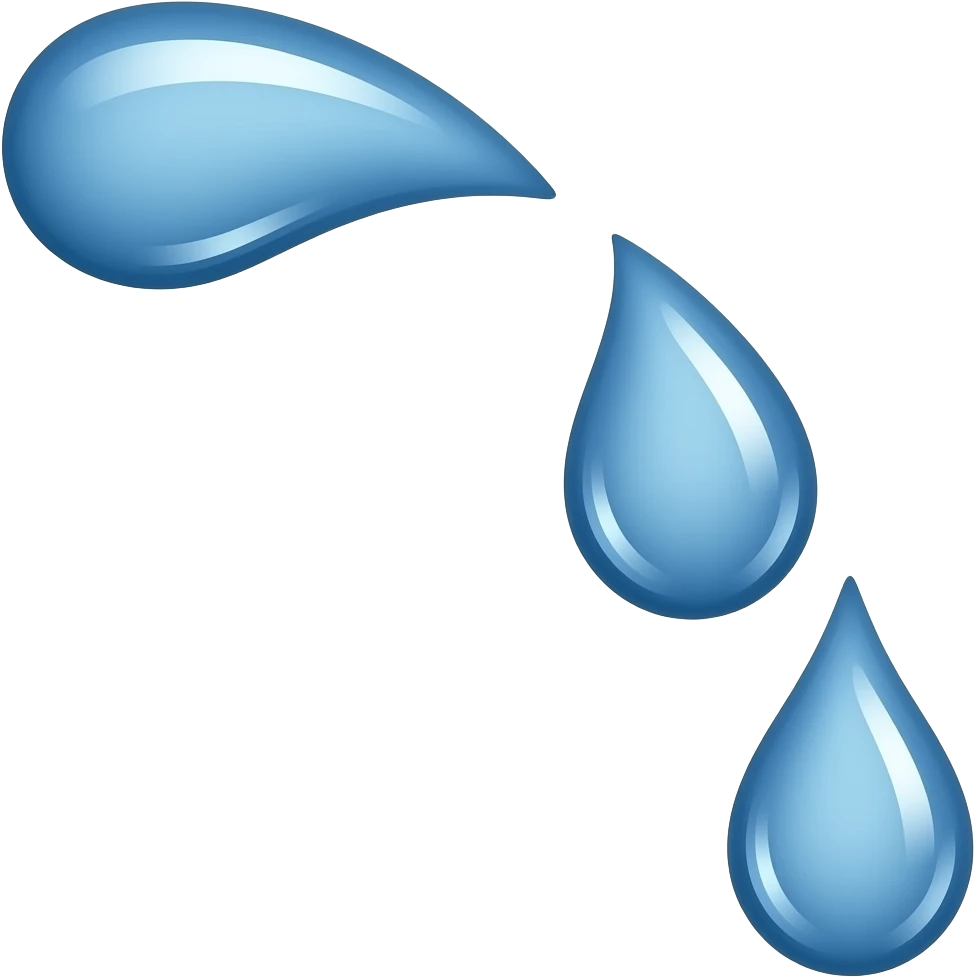 three large drops of water (the source from the upper left corner bends and points downwards to the right) emoji