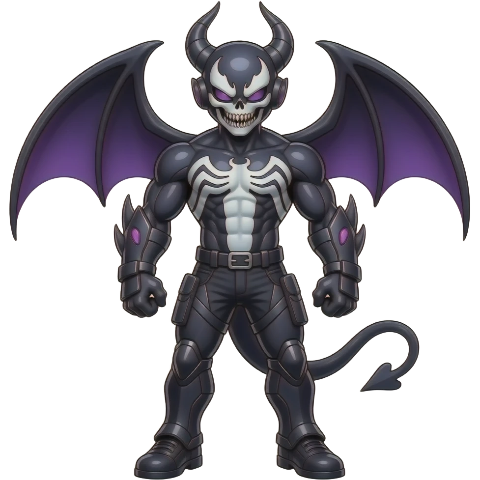 Shiny Horned Futuristic Badass Demonic Spectral Dusky Spooky Skull-faced Cool Hot Stylish Handsome Alien-Salandit-Venom-Darkrai-Genesect-Fakémon-fusion (full body) emoji