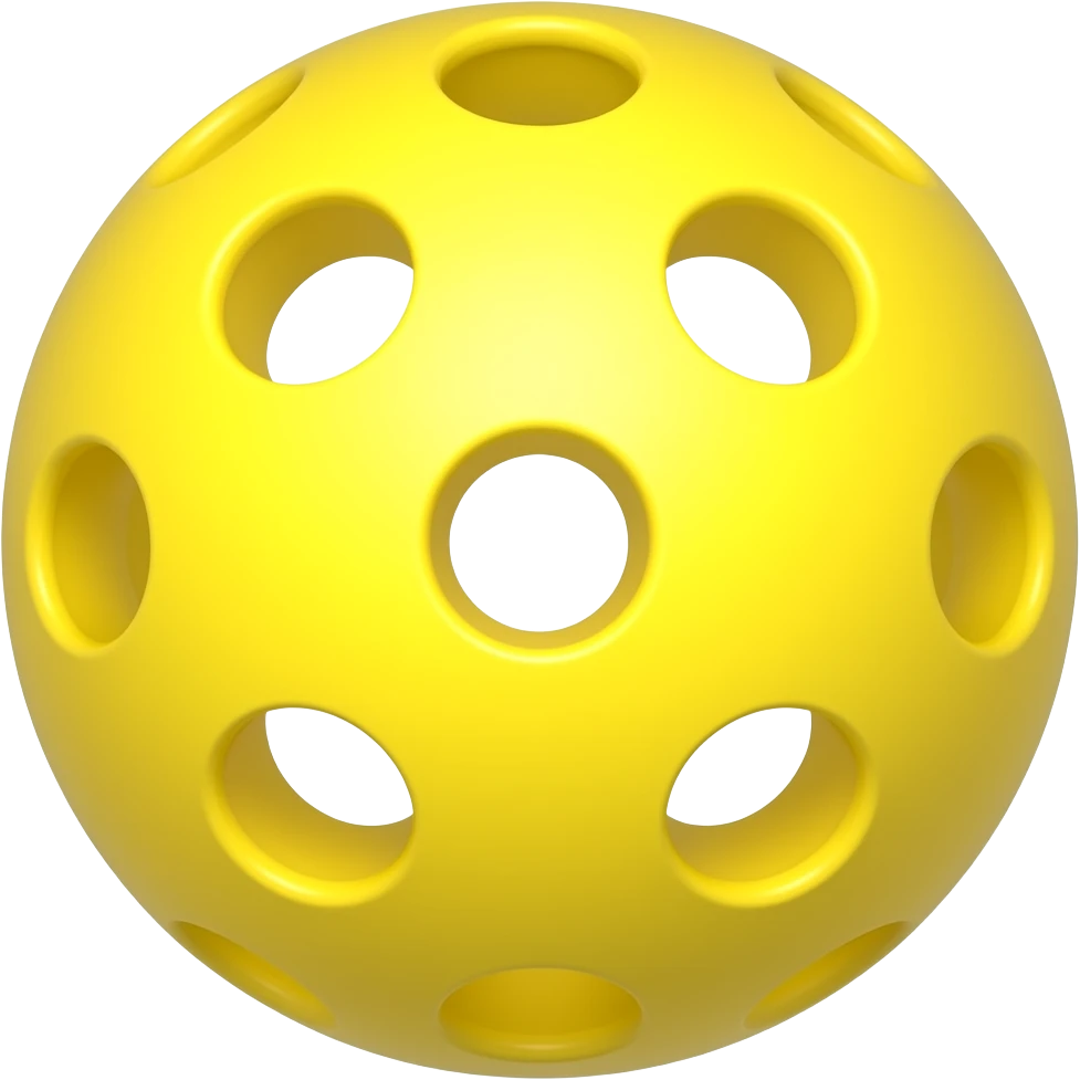 yellow pickleball with 43 holes, brightly lighted from direction of the camera and rotated to perfectly center its hole and perfectly lighted from center of the camera, so i can rotate it through the center of the hole emoji