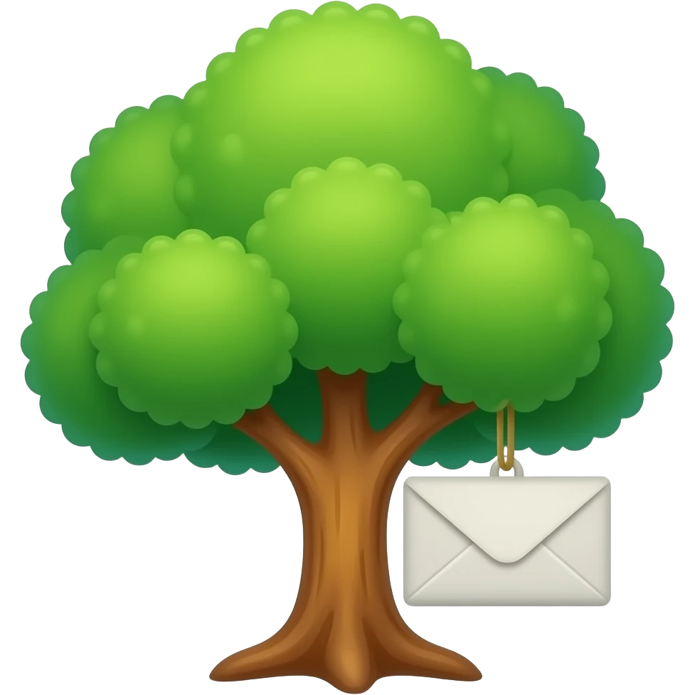편지 아이콘 ✉️이 매달려있는 나무(배경 X) emoji