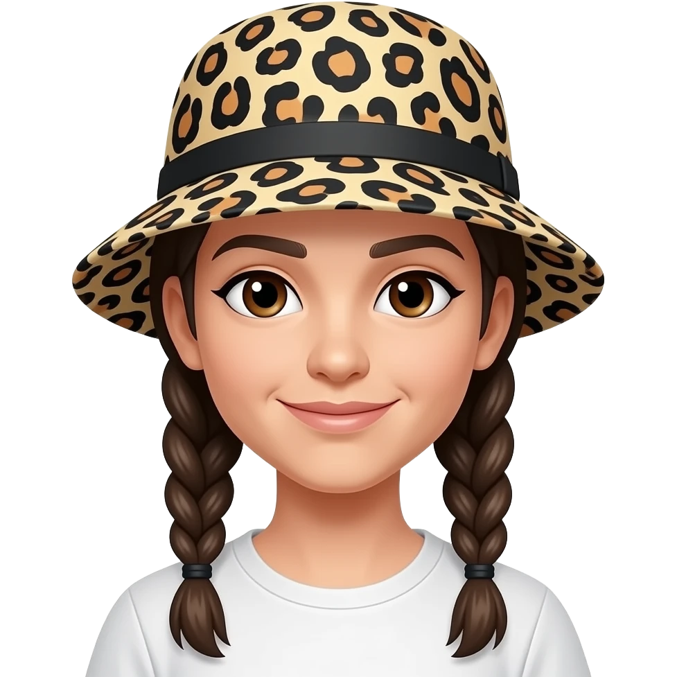 braided haired with leopard pattern hat emoji