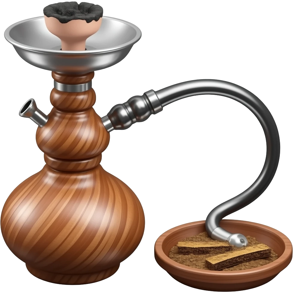 قلیان چوبی قشنگ با ذغال روش باشه و طعم دوسیب کنارش emoji