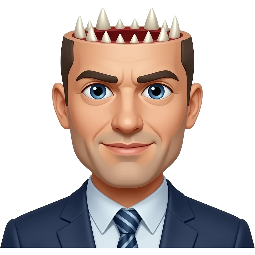 Man with sharp teeth and eyes on top towards to the front emoji