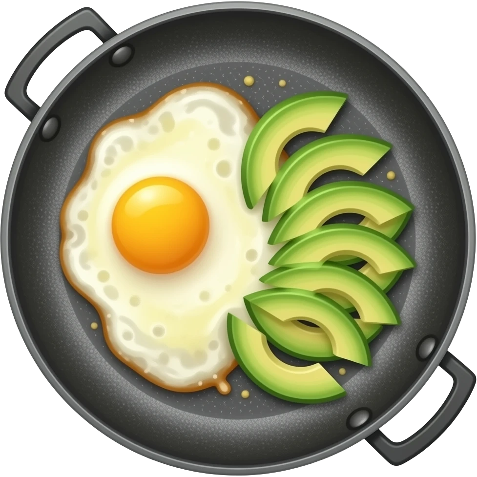 scrambled eggs in pan with avocado slices emoji