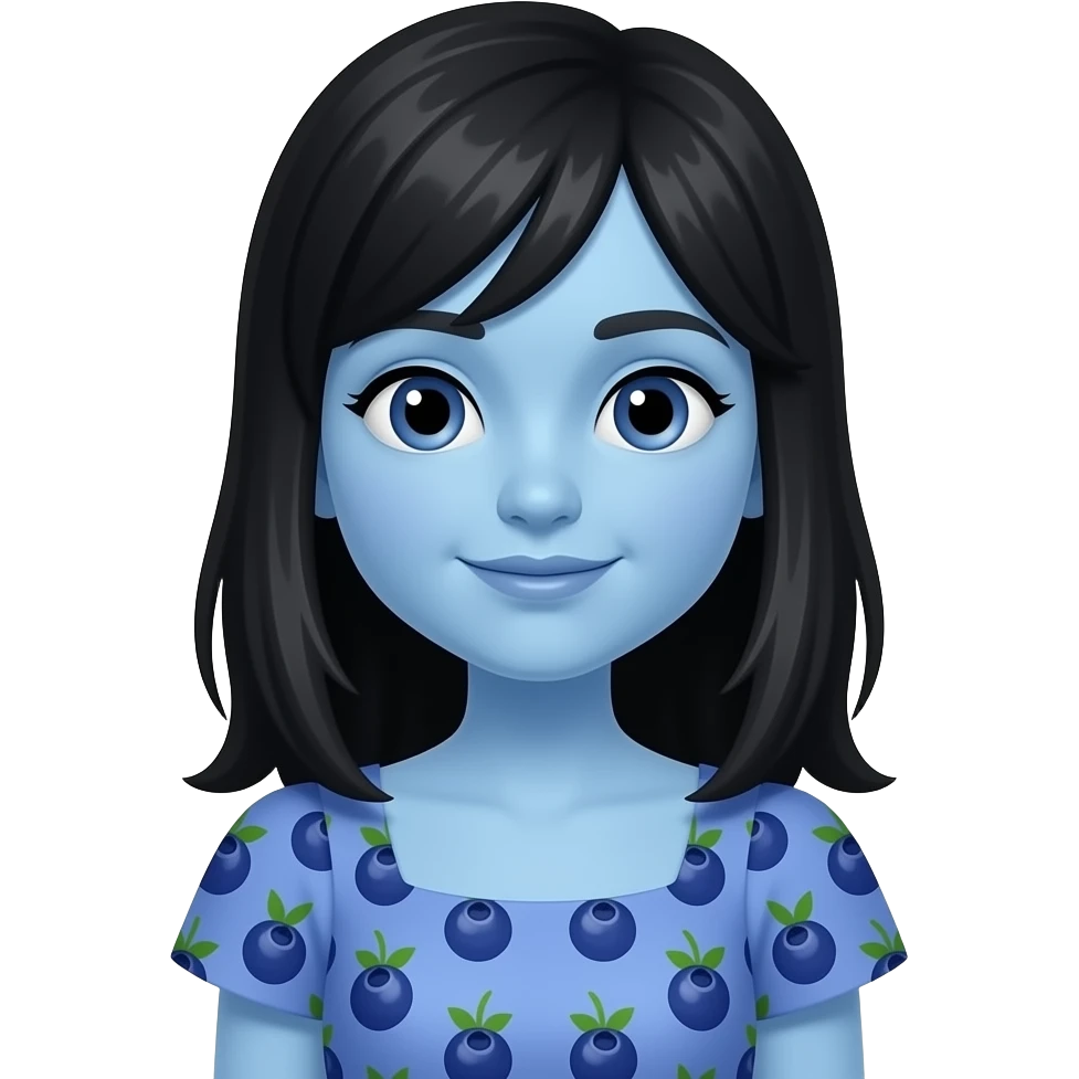 دختر آبی، لباس بلوبری، موهاش مشکی emoji