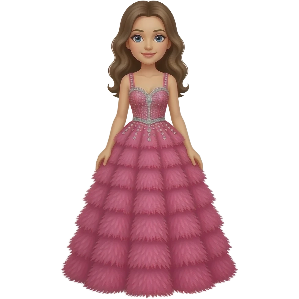 A girl Who wears bright pink, sleeveless, floor-length dress. The dress ...