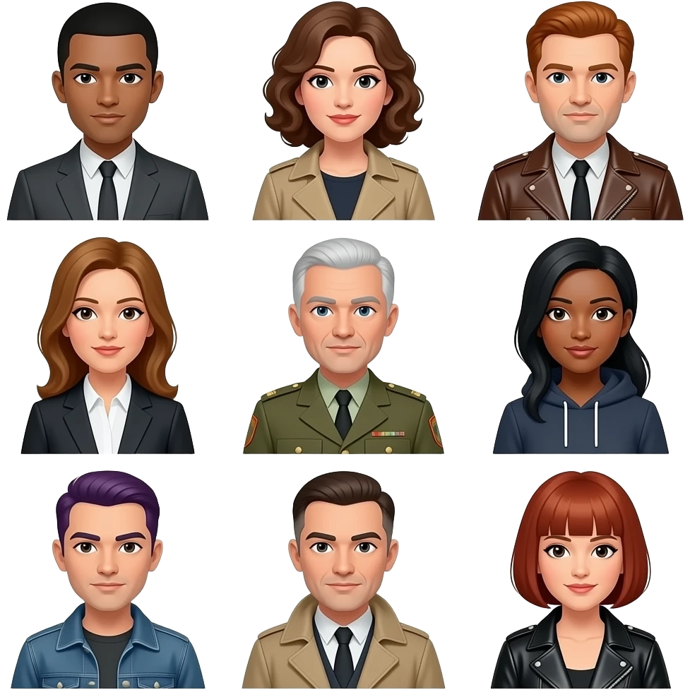 Killer is NOT Blonde
Generate 10 diverse half-body suspects with clearly different non-blonde hair colors—black, brown, red, gray, white, auburn and dark dyed hair. Mix male/female, ages, skin tones, hairstyles and outfits. emoji