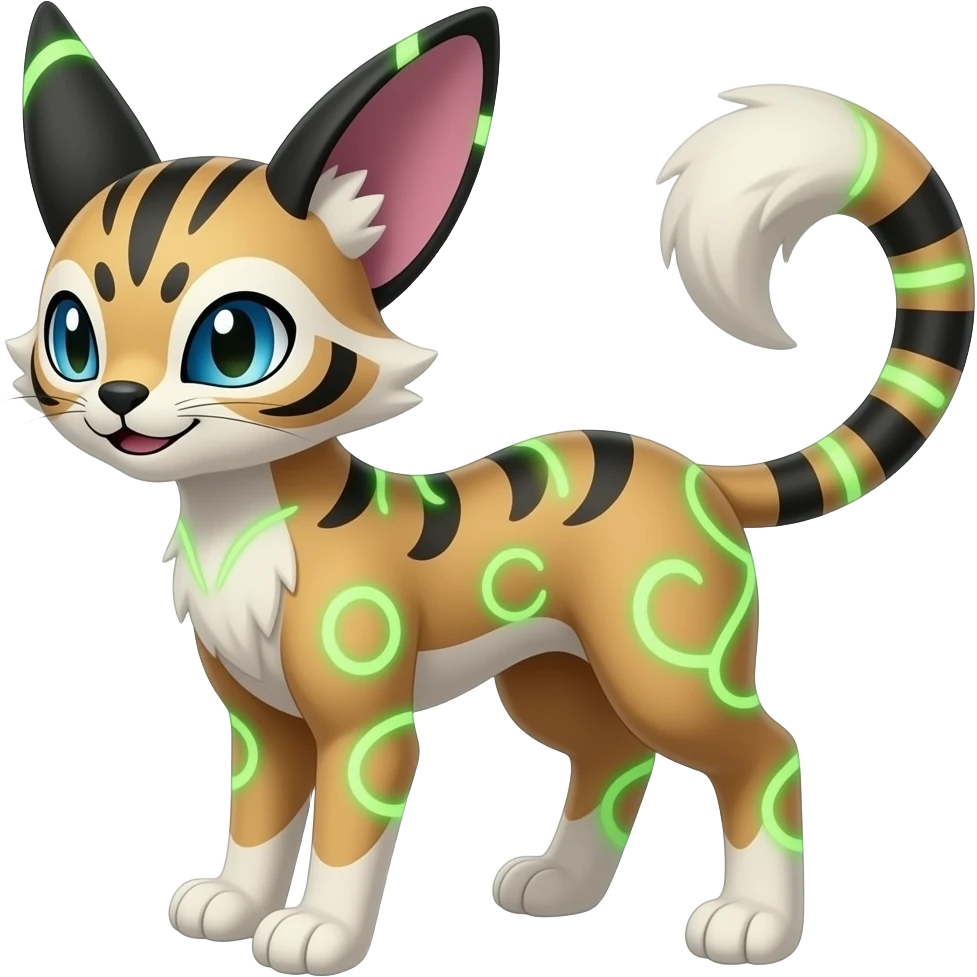 Renamon-Zeraora-Genet-Civet-caracal-Fennekin-Manectric-Vaporeon-Fakémon-hybrid with glowing neon markings emoji