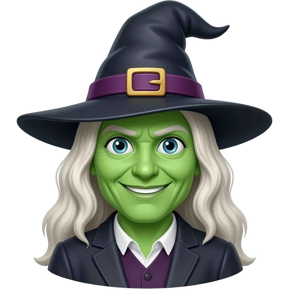 front bust shot of a green skin long nose witch emoji