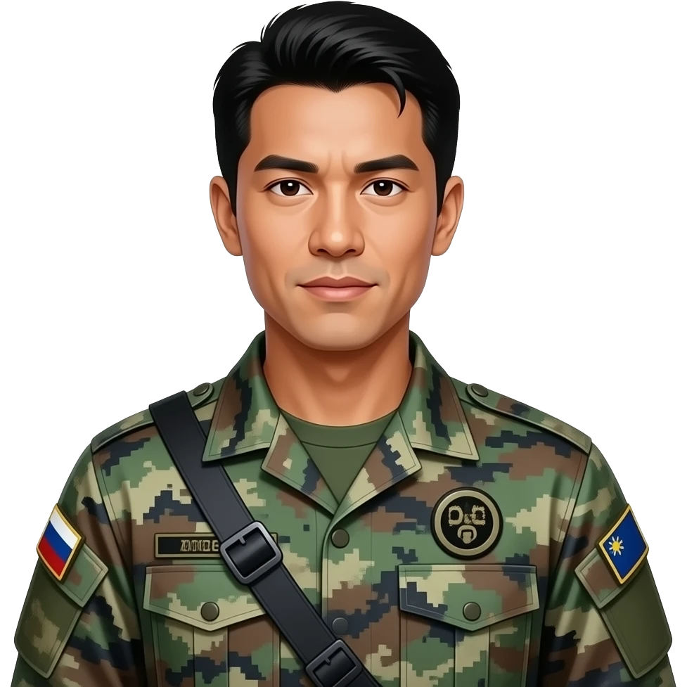 Filipino man battle dress uniform 1990s black combat boots without plate carrier and without bandolier without belt and without holster emoji