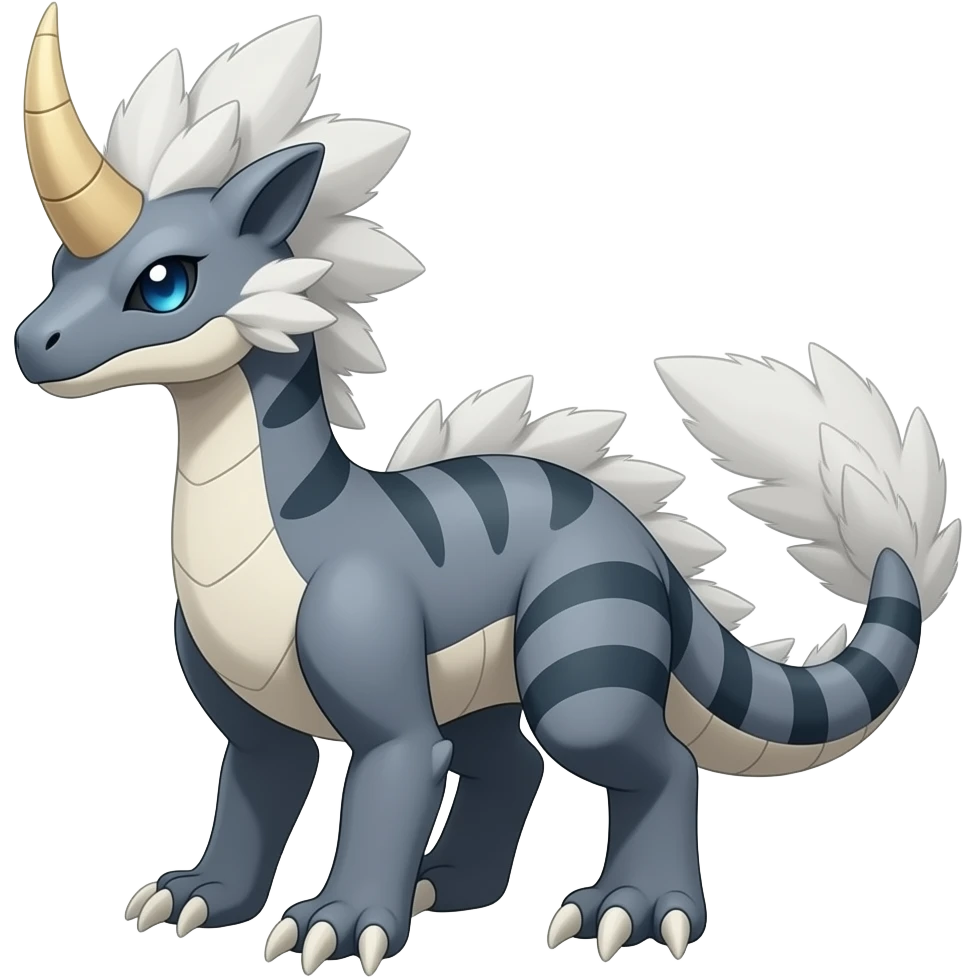 Raptorik scaley feathery horned Amaura-Wargreymon-Aurorus-ExVeemon-WereGarurumon-Pokémon-Fakémon-hybrid-fusion-creature, full body emoji