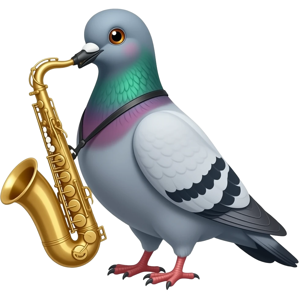 Pigeon with saxophone without hands emoji