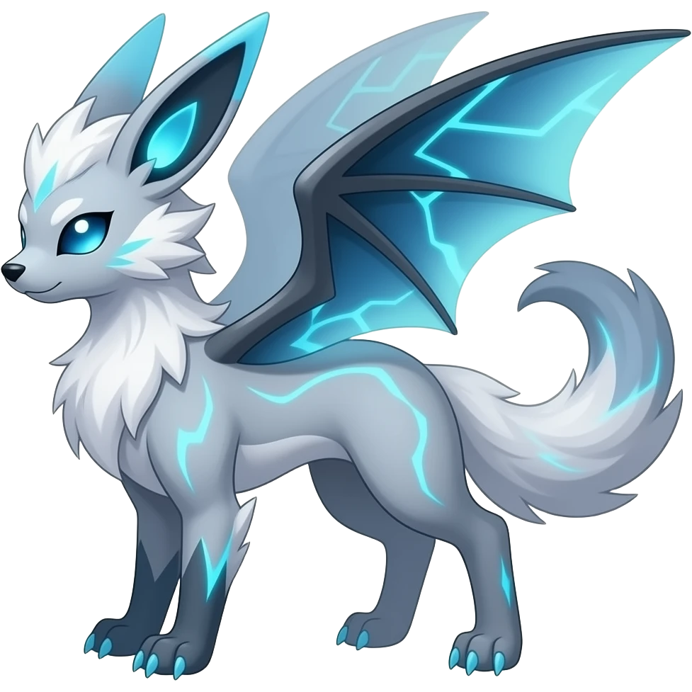 Slim thin lanky elegant oriental feral painted Absol-Litten-Manectric-Jolteon-hybrid-animal emoji