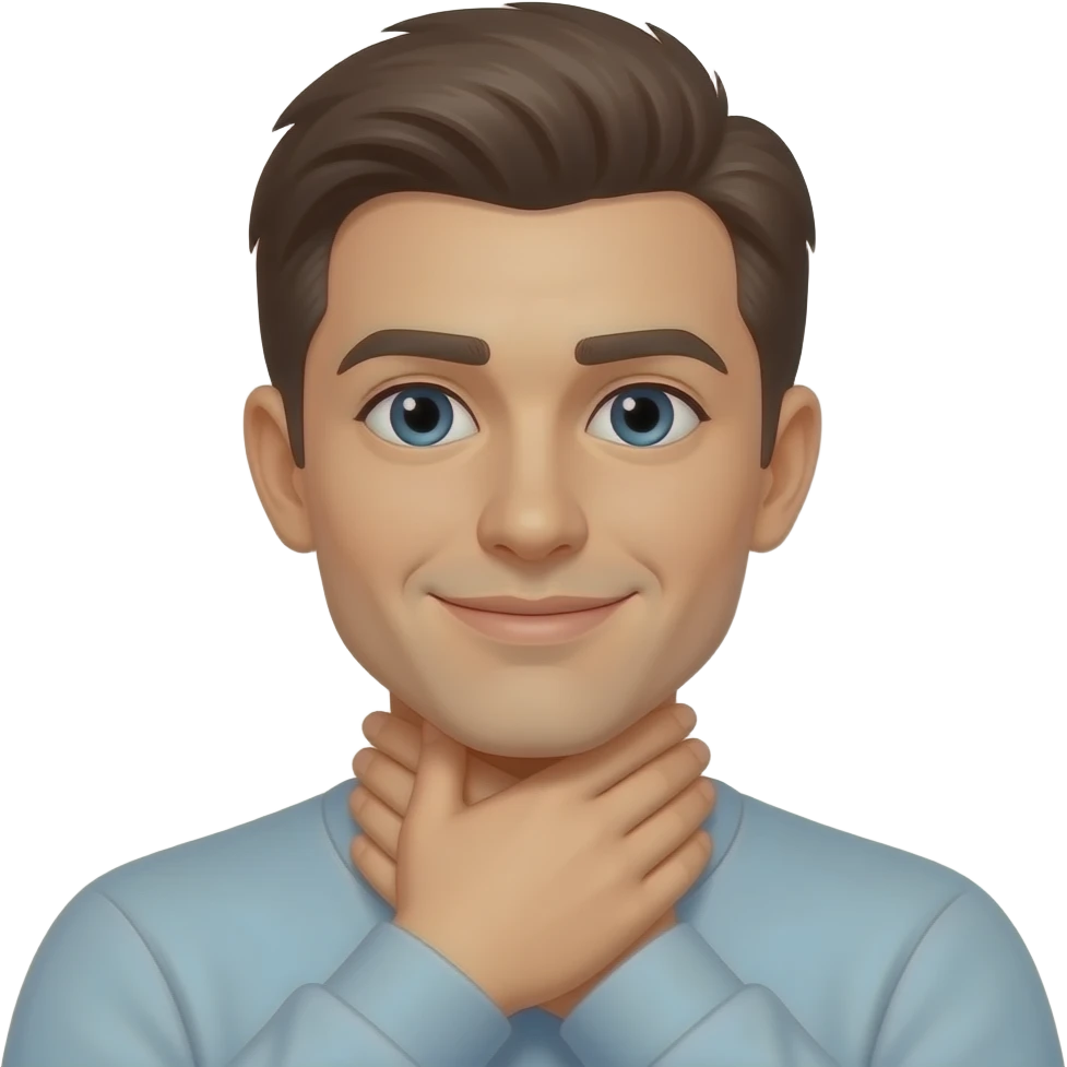 Not smiling. hands around your own neck emoji