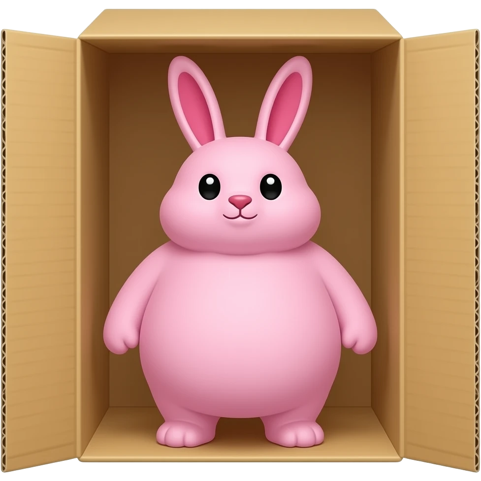 chubby chubby pink bunny in cardboard box stubby ears black eyes emoji