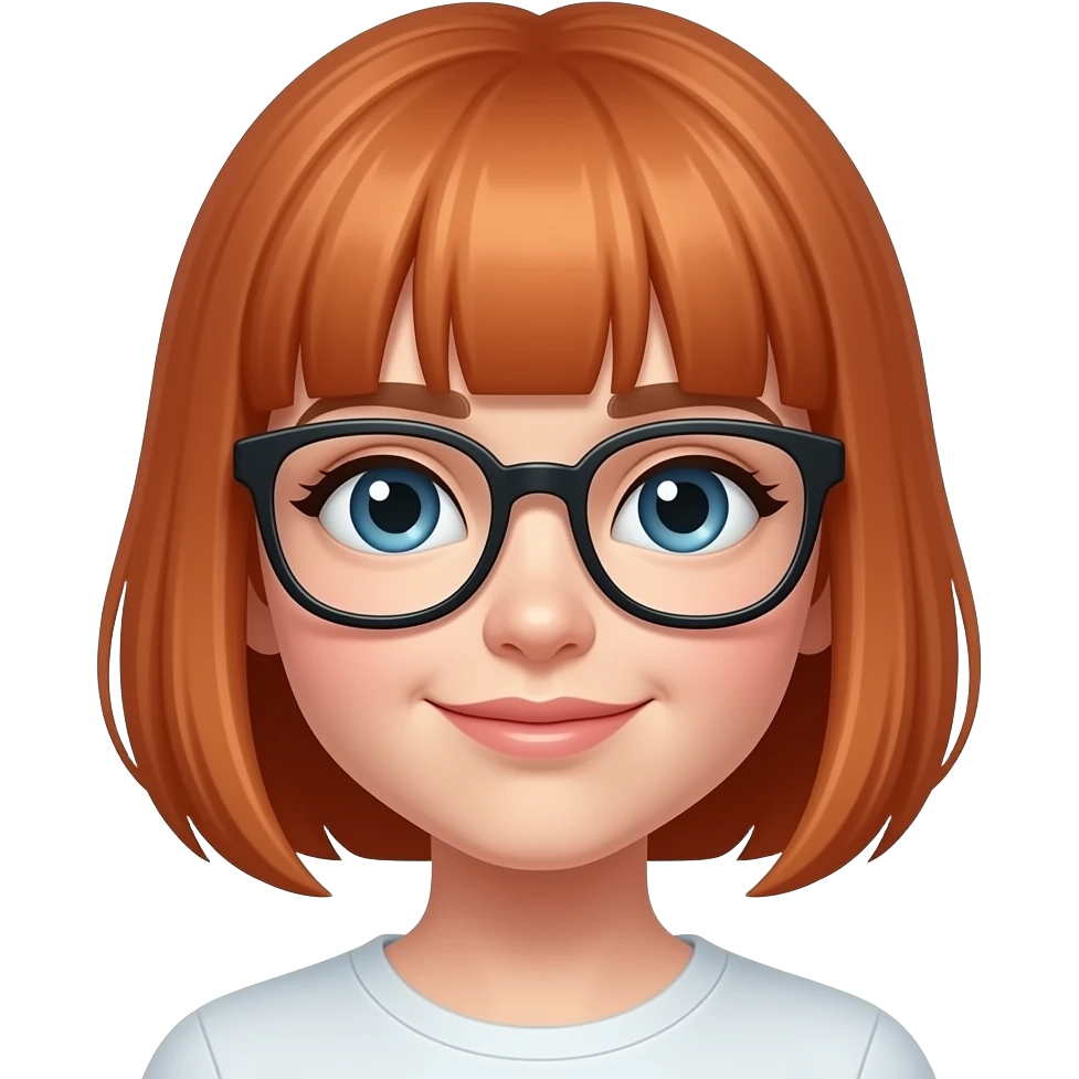 White girl with orange brown  short hair with glass  emoji emoji