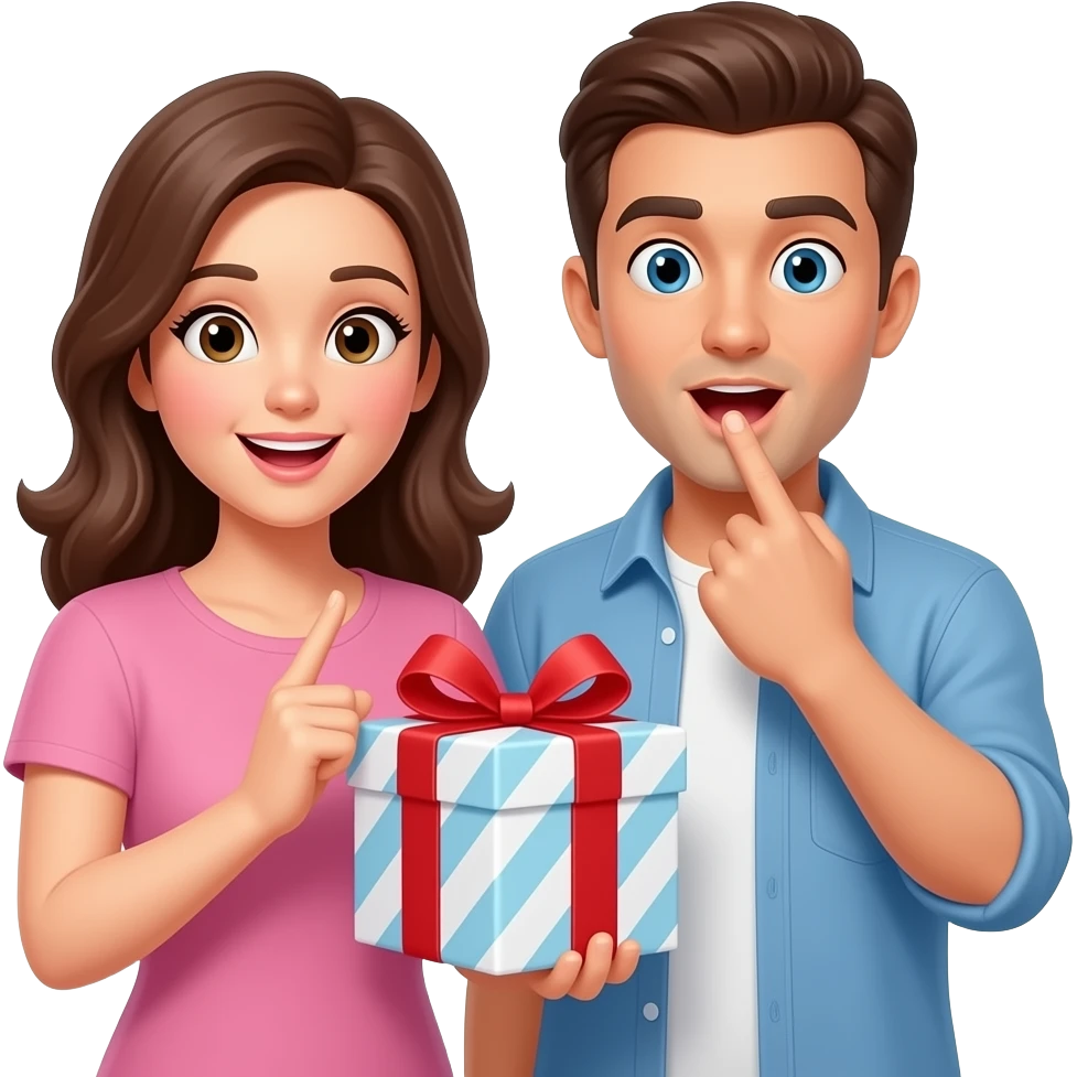 선물을 받고 입을 손으로 가리며 놀라는 표정, 여자와 남자 emoji