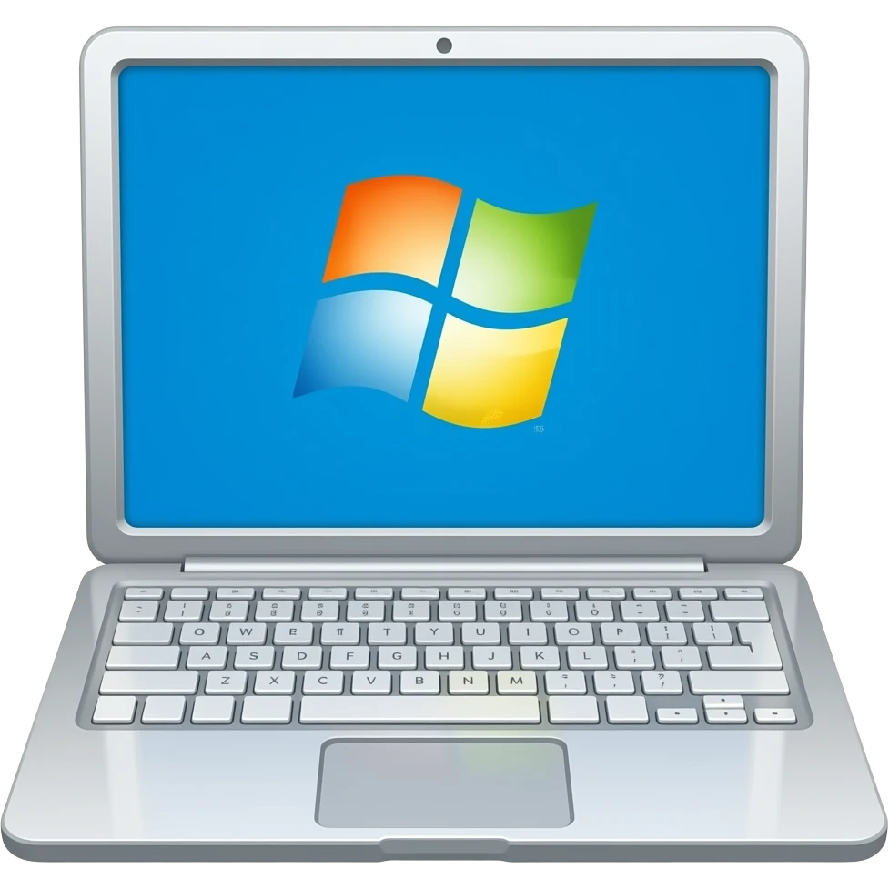 white laptop with white keys and a windows screen emoji