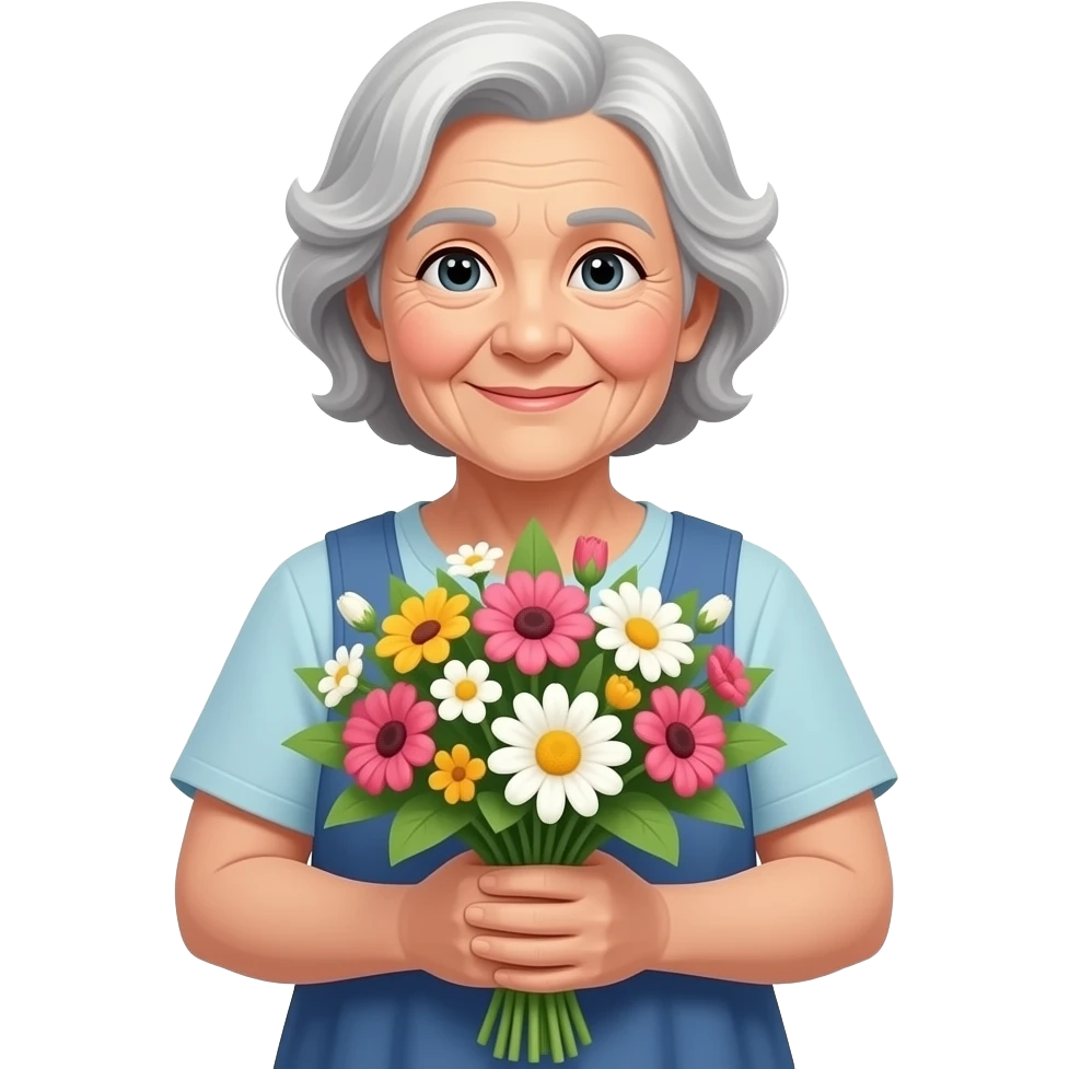 old woman holding flowers bouquet with both hands emoji