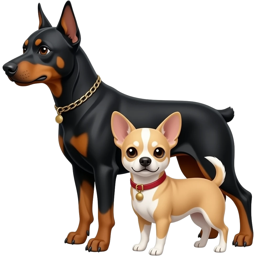 a doberman and a complete color beige chihuahua emoji