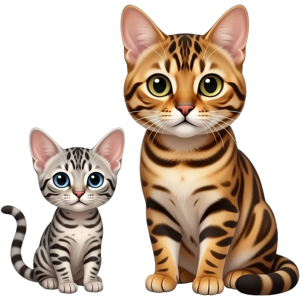 Tiny silver spotted oriental kitten with big Bengal cat emoji