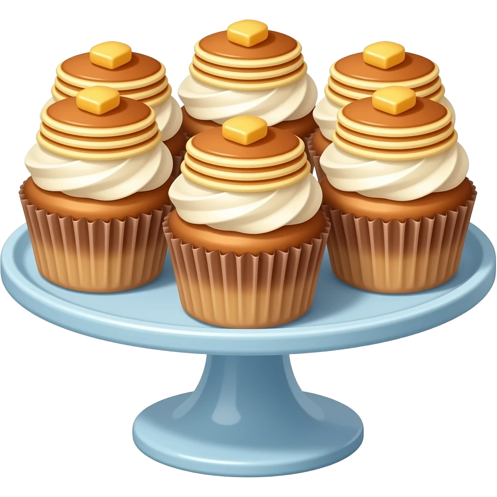 Cupcakes with pancakes as toppings on a cupcake stand emoji
