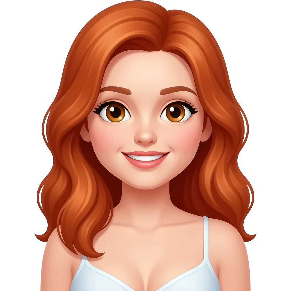 Red hair, cute, hazel eyes, show boobs emoji