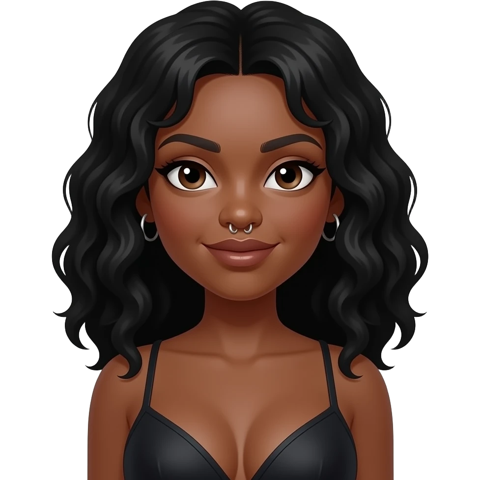 Big big big large boobs black with double nose piercings and bull ring emoji