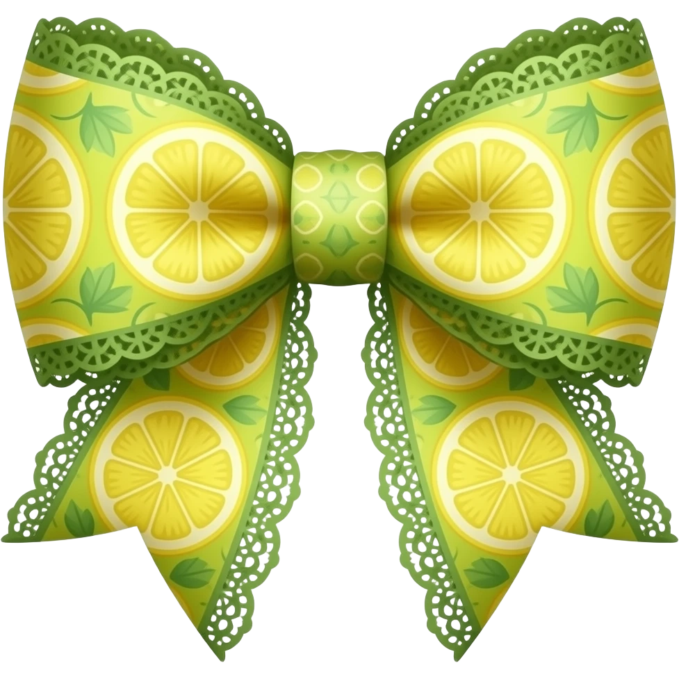 yellow and green with lemon rococo style pattern on bow lace coquette bow emoji