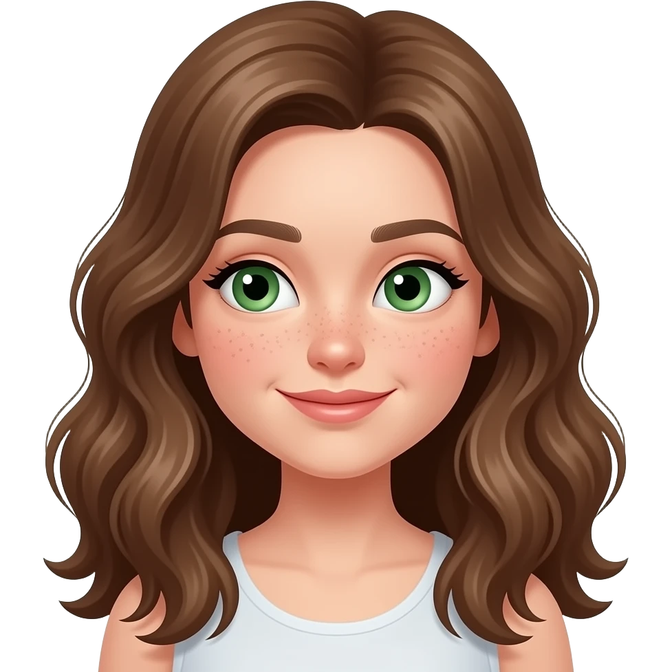 Brown wavy long hair green eyes cute face with freckles pretty girl side eye sus emoji