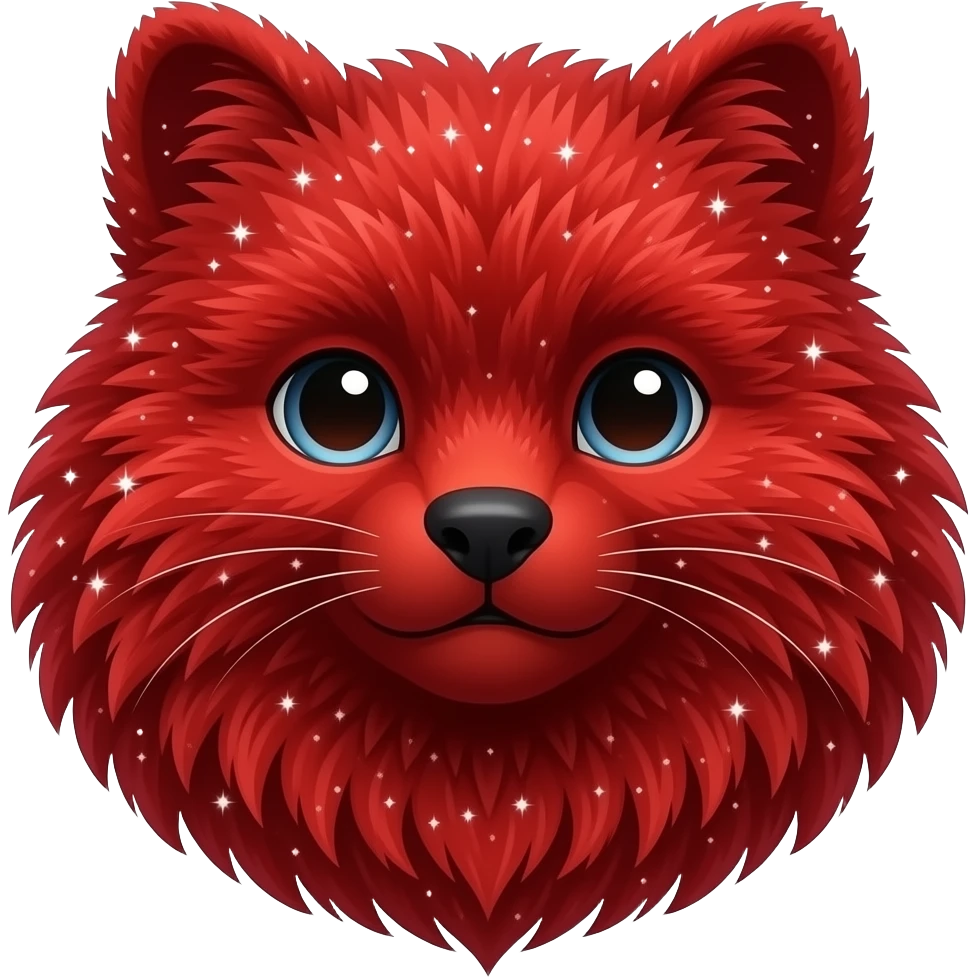 Hyper realistic fire red velvet fur soaked in starlight glitter and shadow gradients beautiful emoji