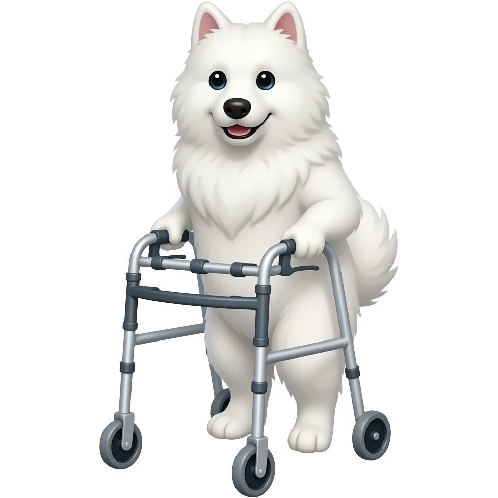 white samoyed standing like a human using human walker emoji