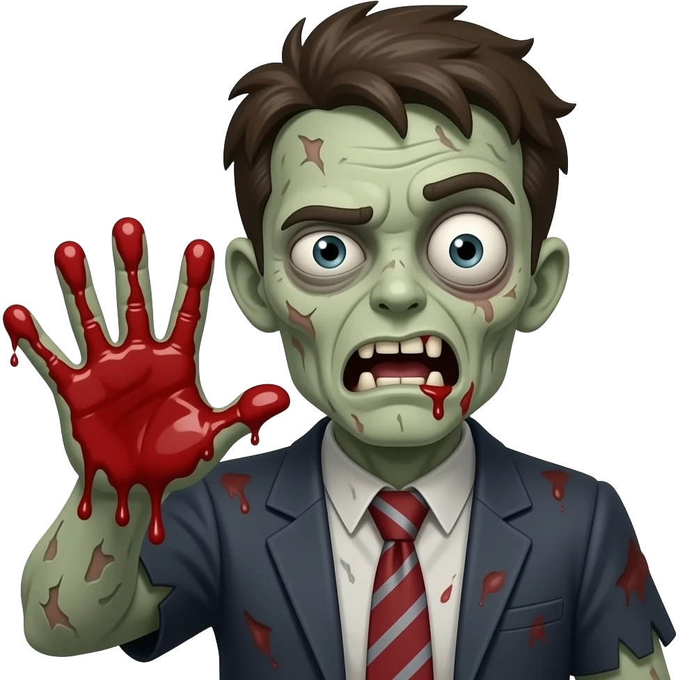 A 🧟 doing a hand sign like this 🩸 emoji