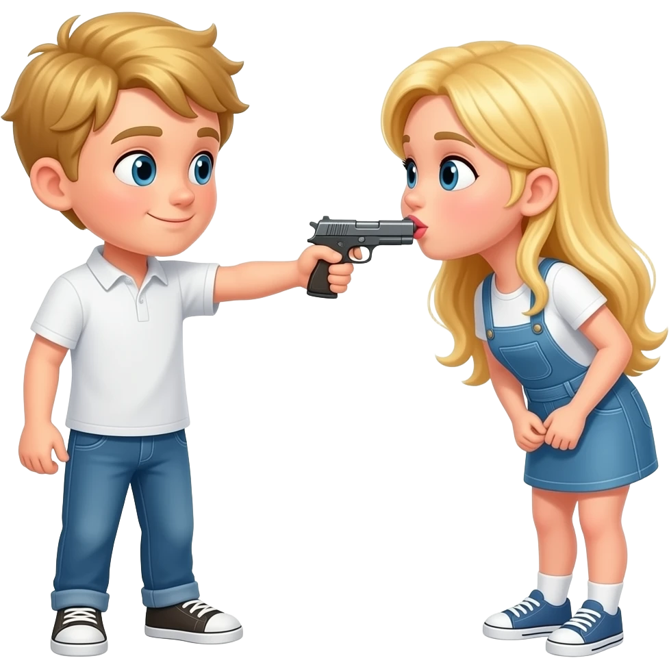 Blonde boy pointing a gun to a blonde girl kissing eachother emoji