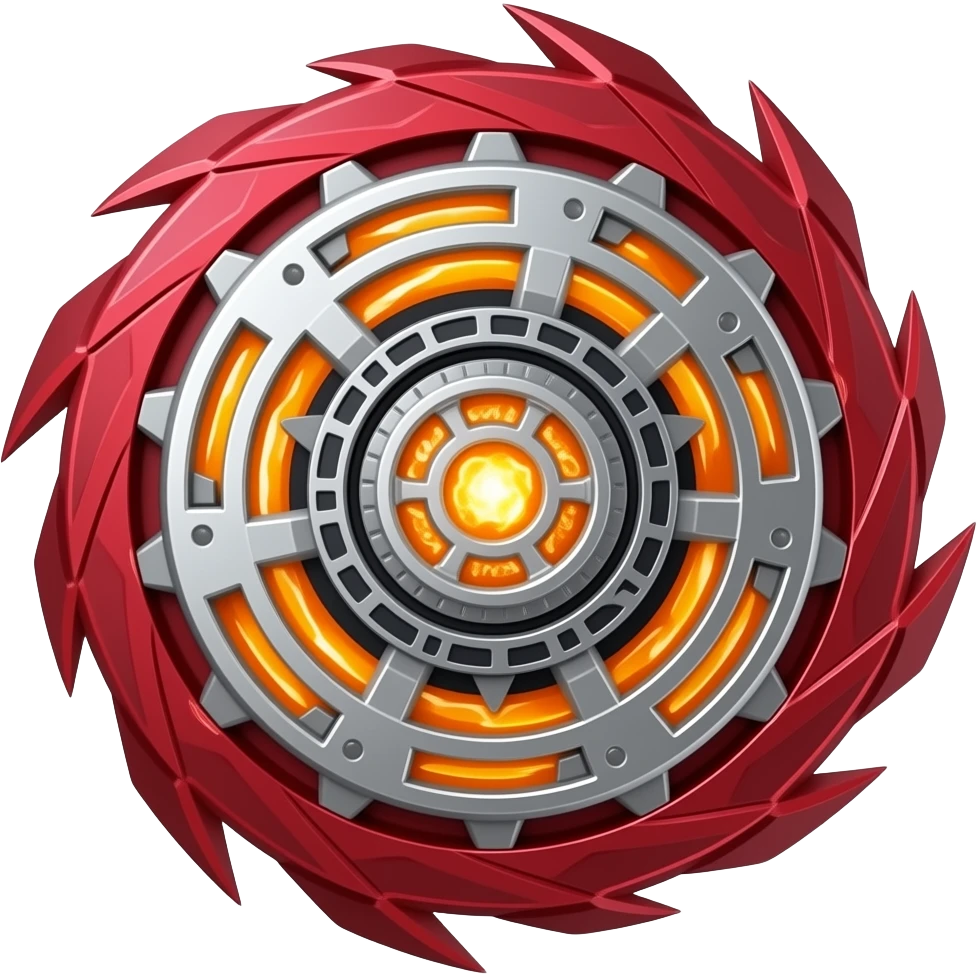 dark red bayblade, aggressive spikes, molten energy engine emoji