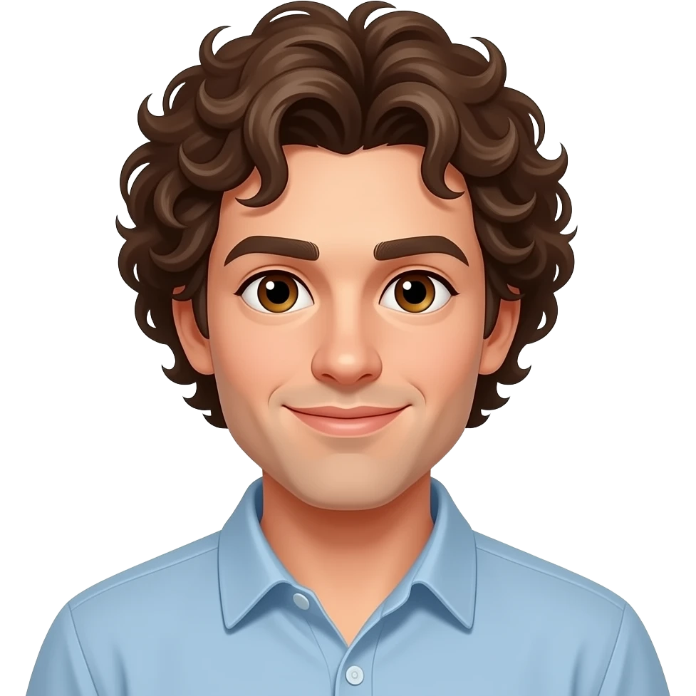мужчина с кудрявыми волосами и карими глазами emoji