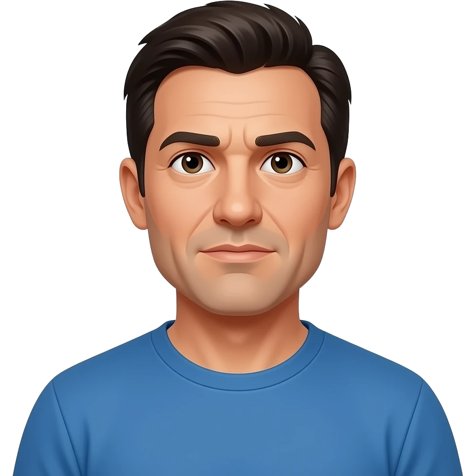 man in blue t-shirt thinking emoji