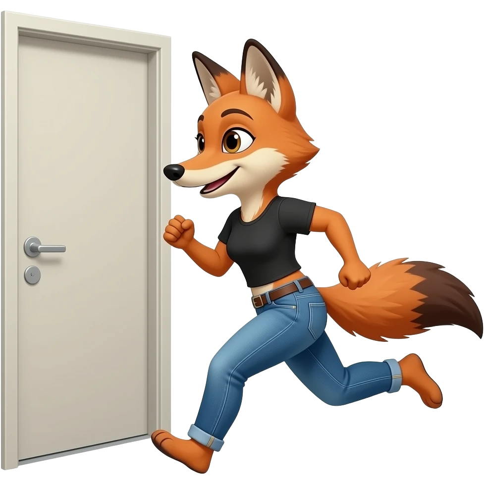 Female jackel furry person woman pants on rushing to the bathroom emoji