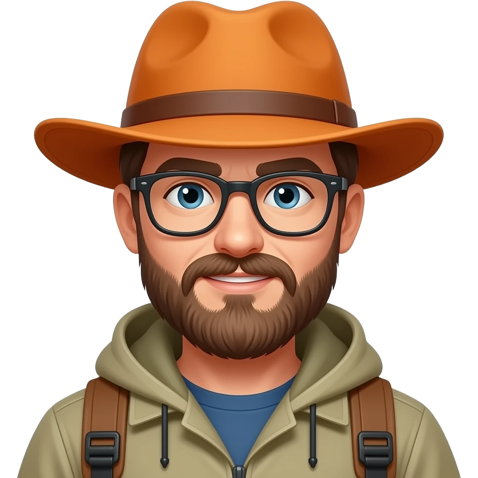 survivalist with orange hat, with glasses, with beard emoji