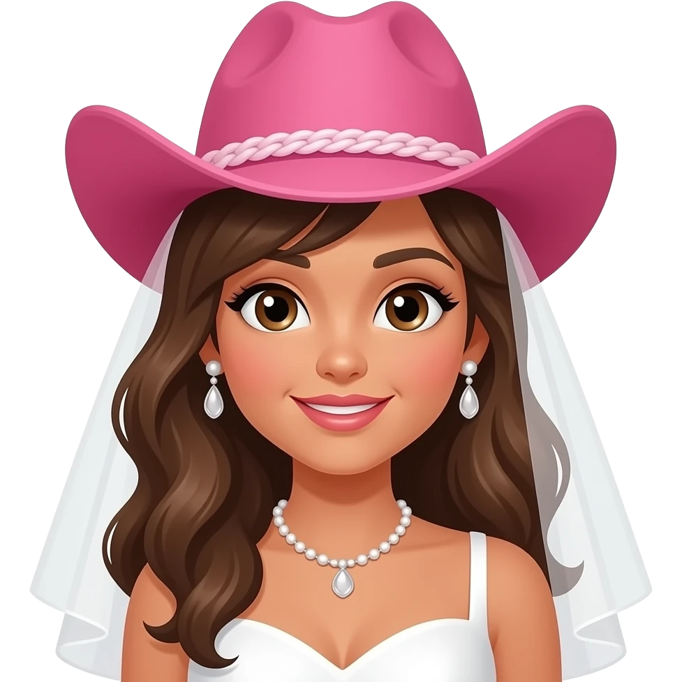 Cowgirl bride with pink hat and tanned emoji