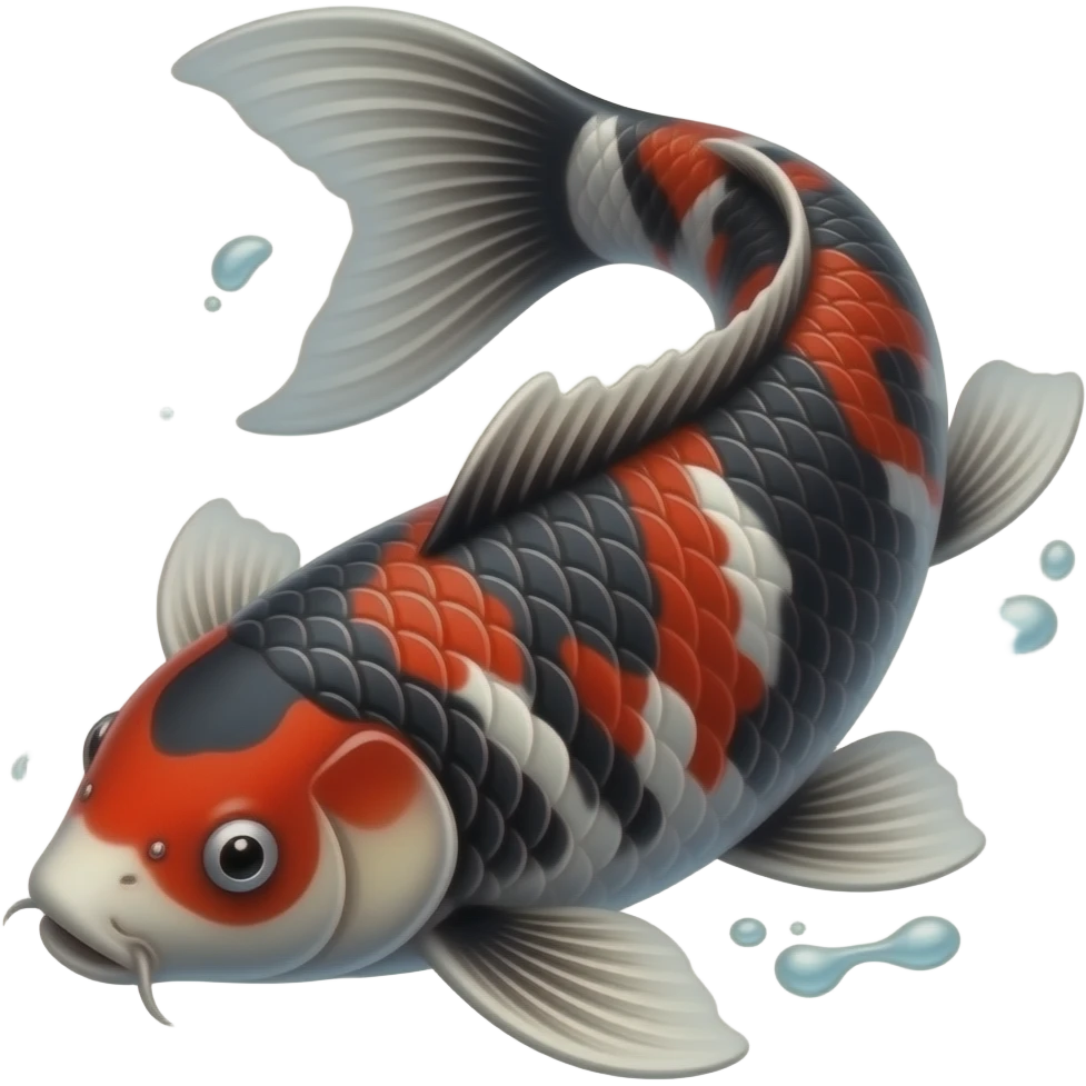 a black and red only traditional legendary elite japanese koi fish, dark mode,bubbling, no white color, only black and red emoji
