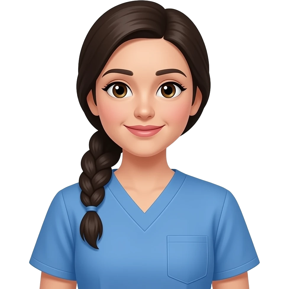 Vet nurse dark hair in 1 plait blue get rid of pocket emoji
