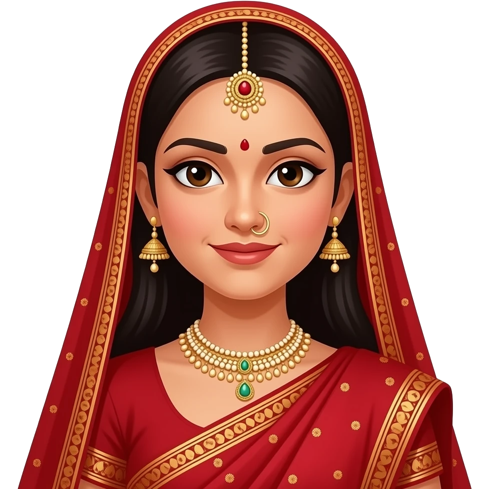 লাল শাড়ি পড়া কপালে টিকলি গলায় হার নাকে নল এবং লাল ওড়না পরা বউ emoji