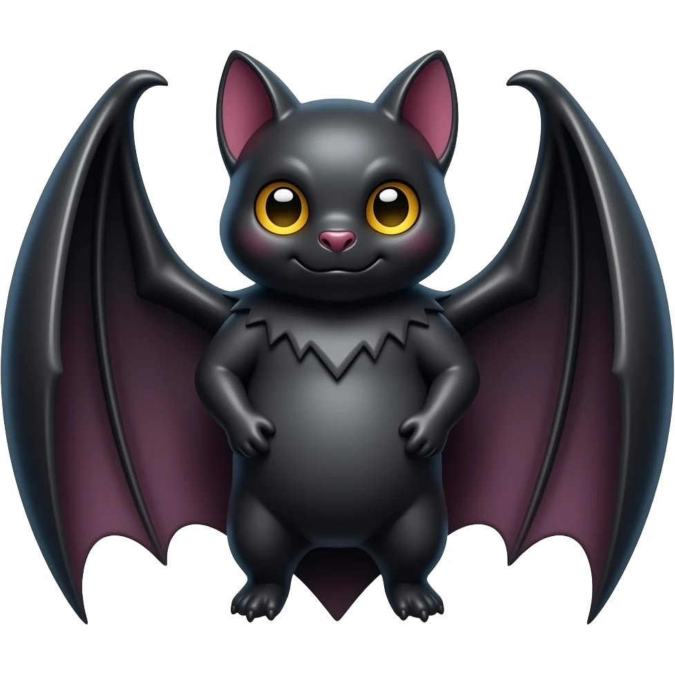Create high-quality glossy emojis with a vibrant modern style.Make the emojis look premium, shiny, and eye-catching with bright highlights, smooth gradients, soft reflections, and glowing details. Bat emoji emoji