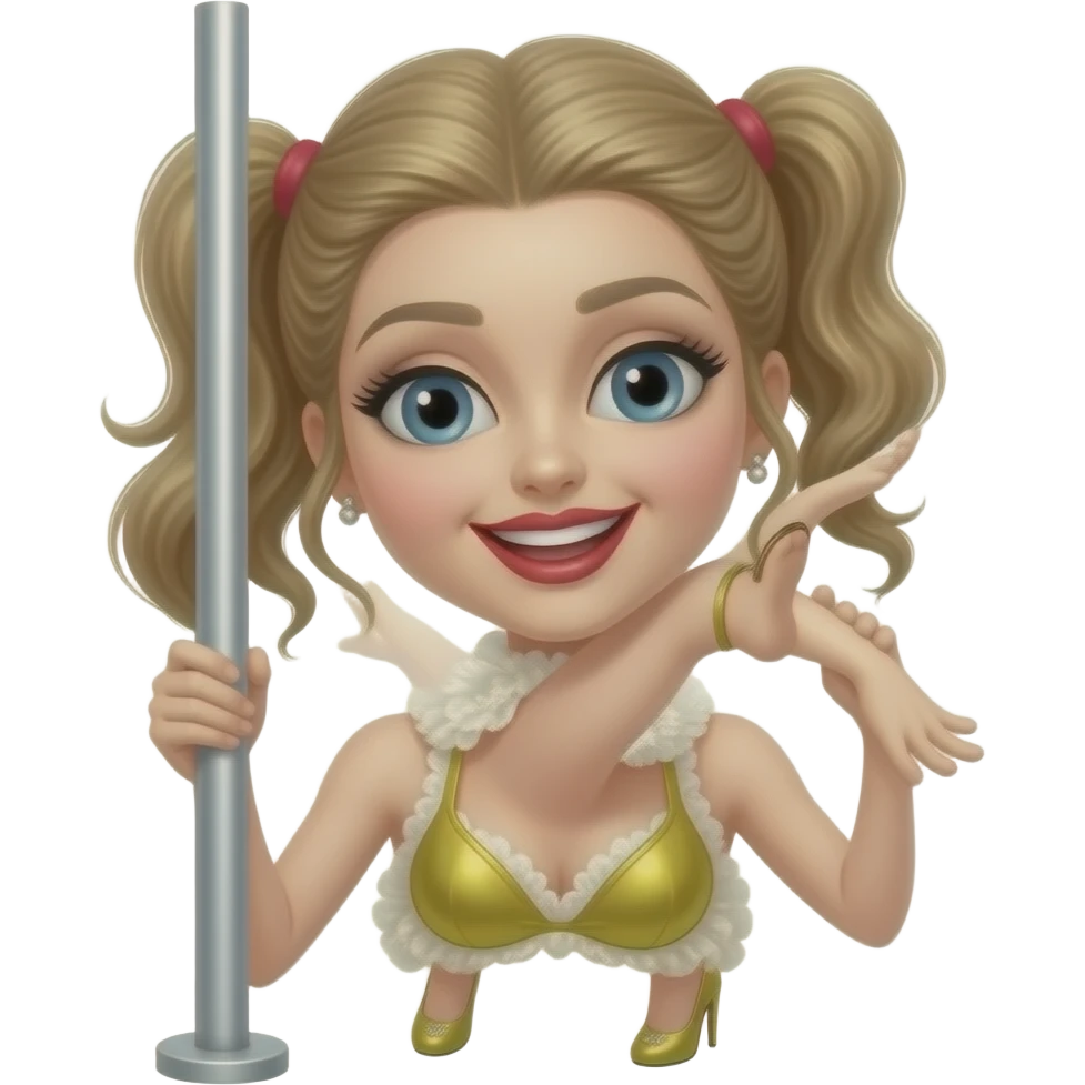 A stripper on a stripping pole with on leg on air emoji